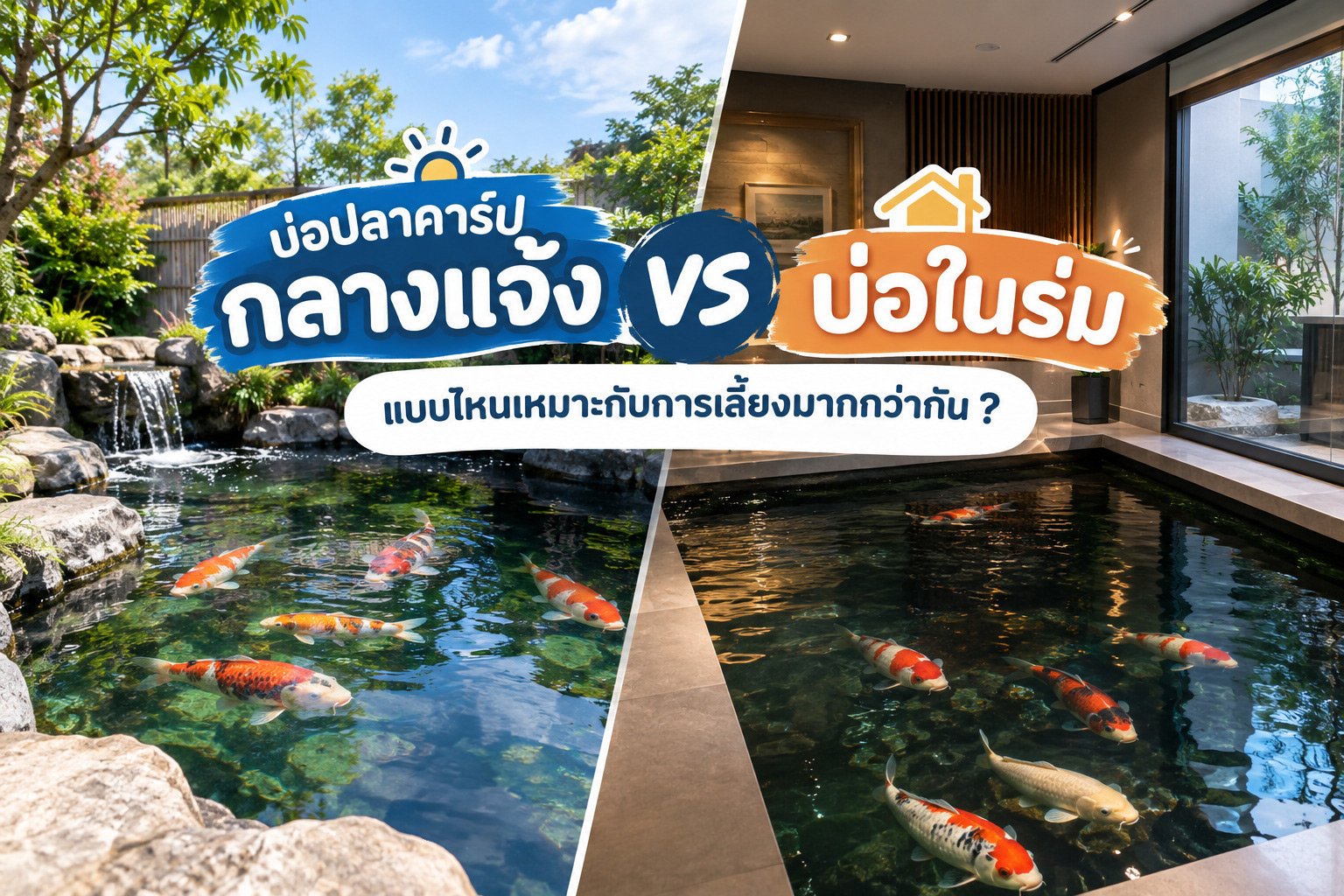 บ่อปลาคาร์ปกลางแจ้ง vs บ่อในร่ม แบบไหนเหมาะกับการเลี้ยงมากกว่ากัน ?